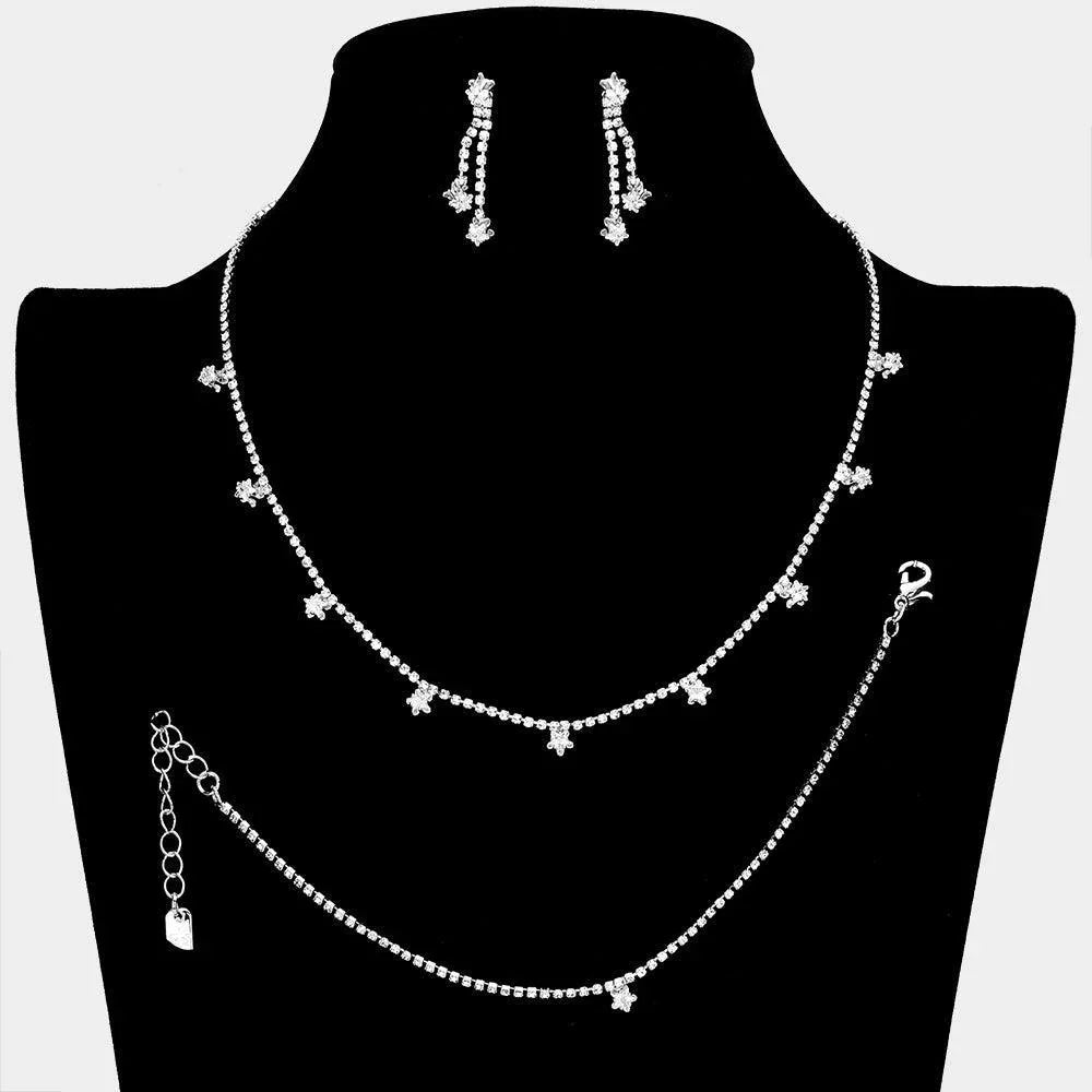 Silver Star CZ Stone Station Necklace Jewelry Set Rhinestone Paved - Jewelry Store by Erik Rayo