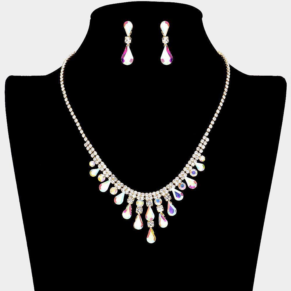Gold Teardrop Stone Cluster Pointed Necklace Rhinestone Paved - Jewelry Store by Erik Rayo