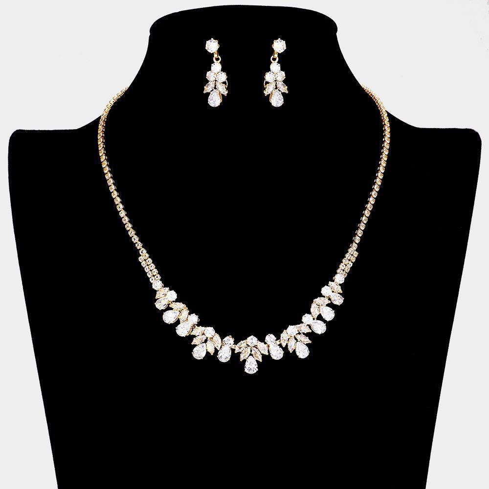 Gold CZ Teardrop Stone Cluster Necklace Rhinestone Paved - Jewelry Store by Erik Rayo