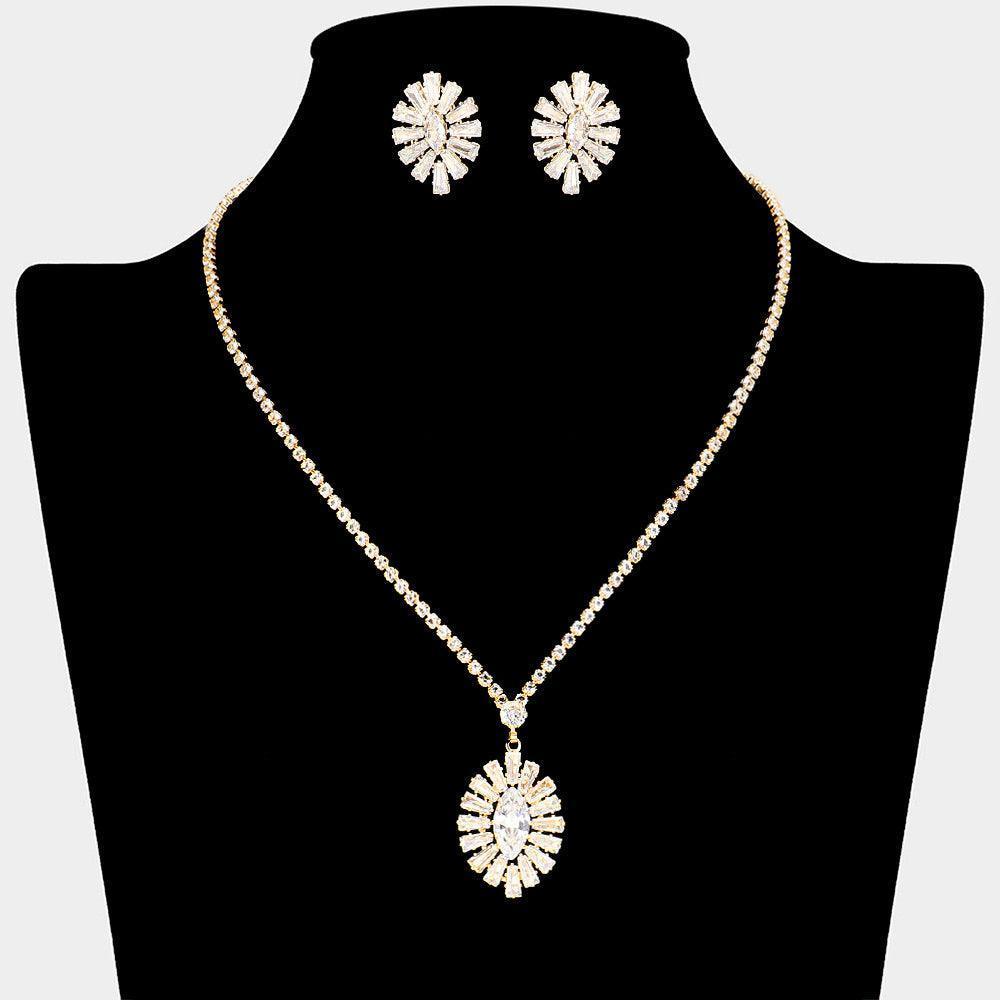 Gold CZ stone Embellished Sunburst Pendant Rhinestone Necklace - Jewelry Store by Erik Rayo