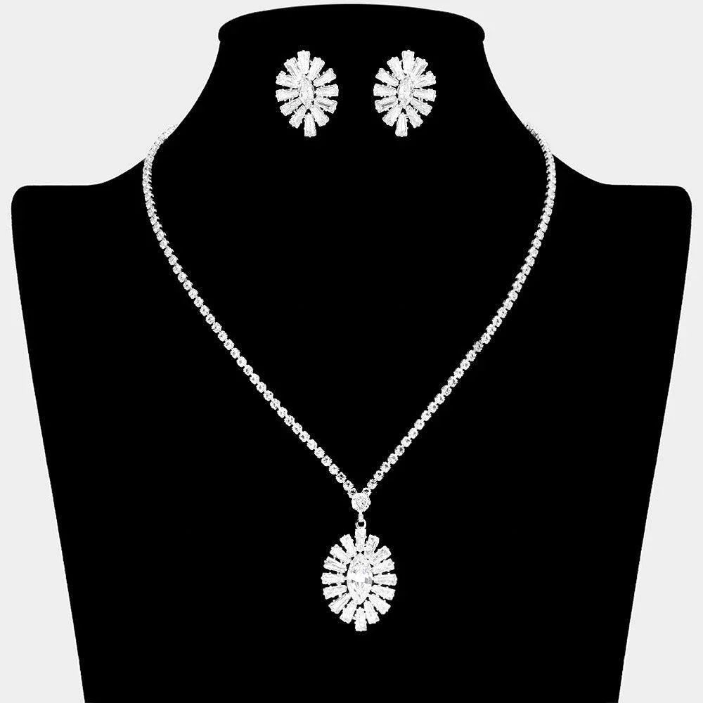 Silver CZ stone Embellished Sunburst Pendant Rhinestone Necklace - Jewelry Store by Erik Rayo