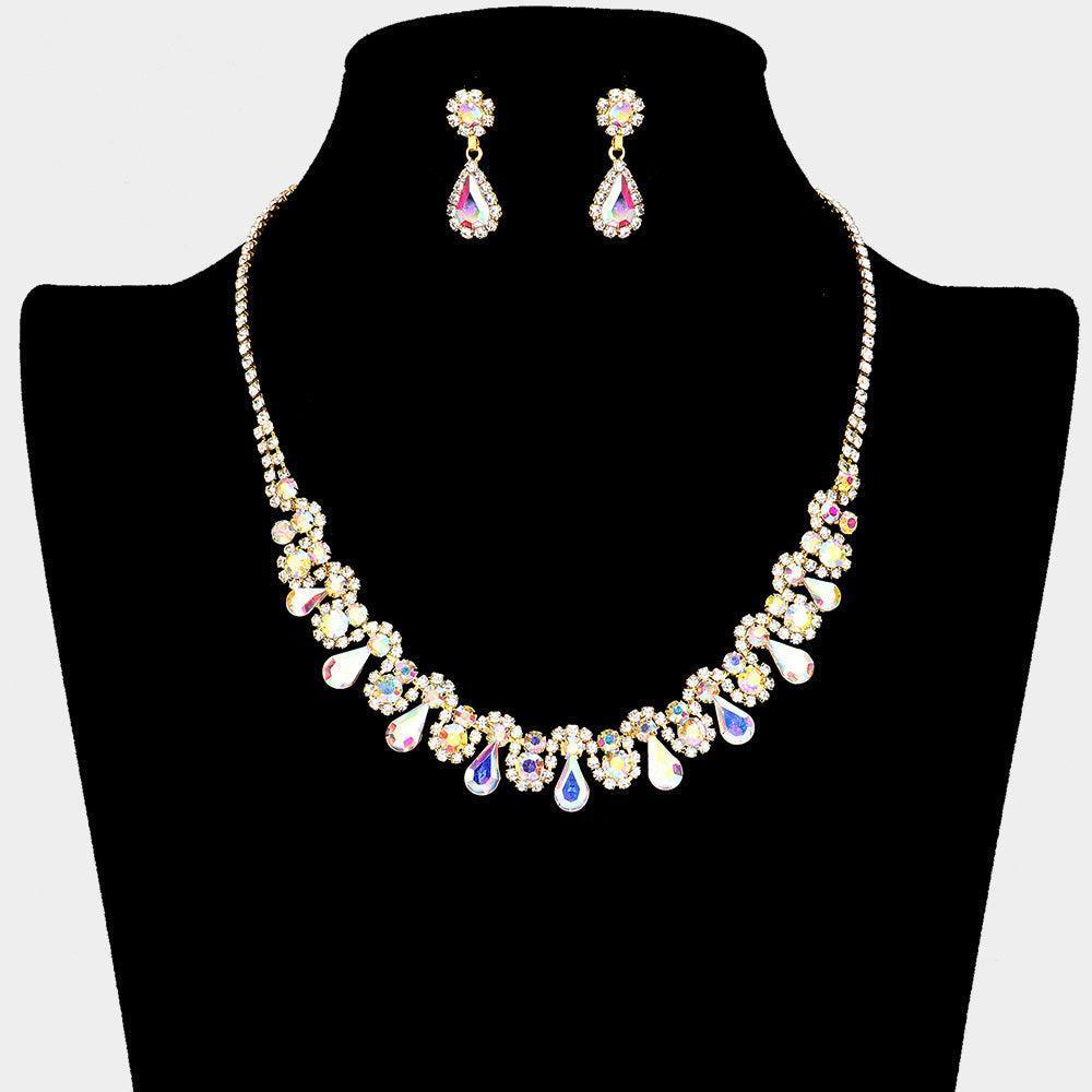Gold Teardrop Cluster Pointed Flower Rhinestone Necklace - Jewelry Store by Erik Rayo