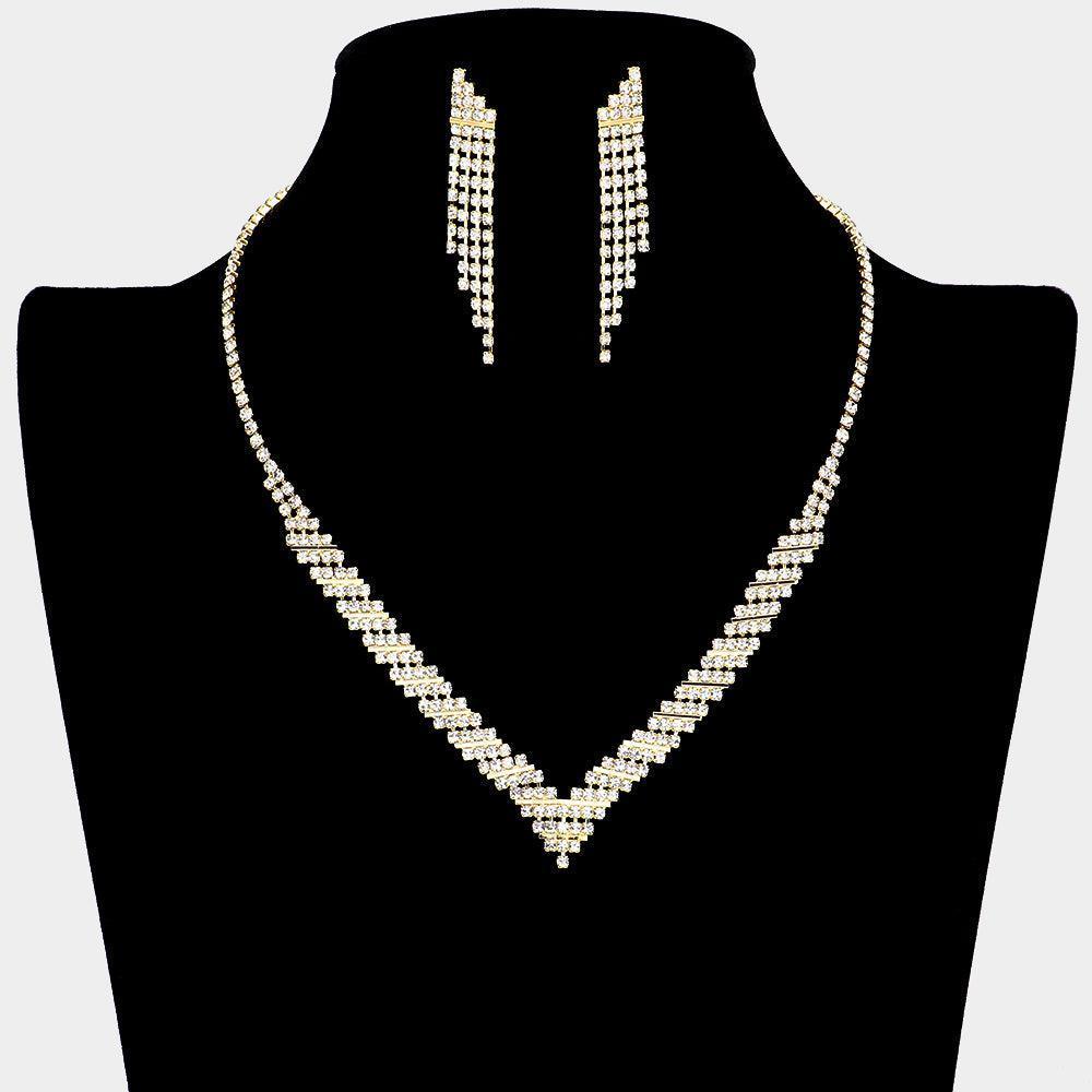 Gold V Shaped Necklace Rhinestone Paved - Jewelry Store by Erik Rayo