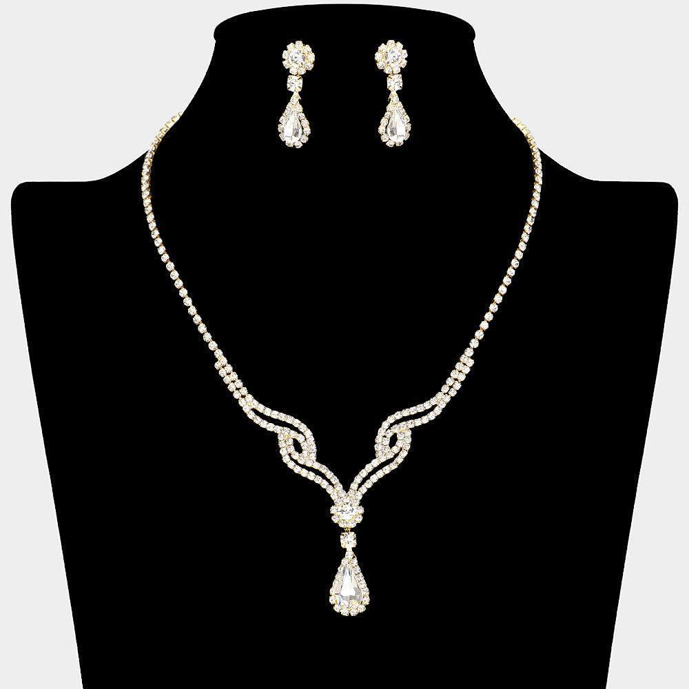 Gold CZ Teardrop Stone Pointed Necklace Rhinestone Paved - Jewelry Store by Erik Rayo