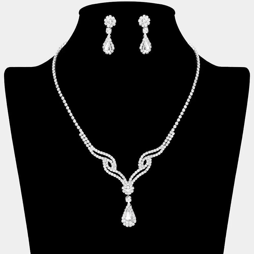 Silver CZ Teardrop Stone Pointed Necklace Rhinestone Paved - Jewelry Store by Erik Rayo