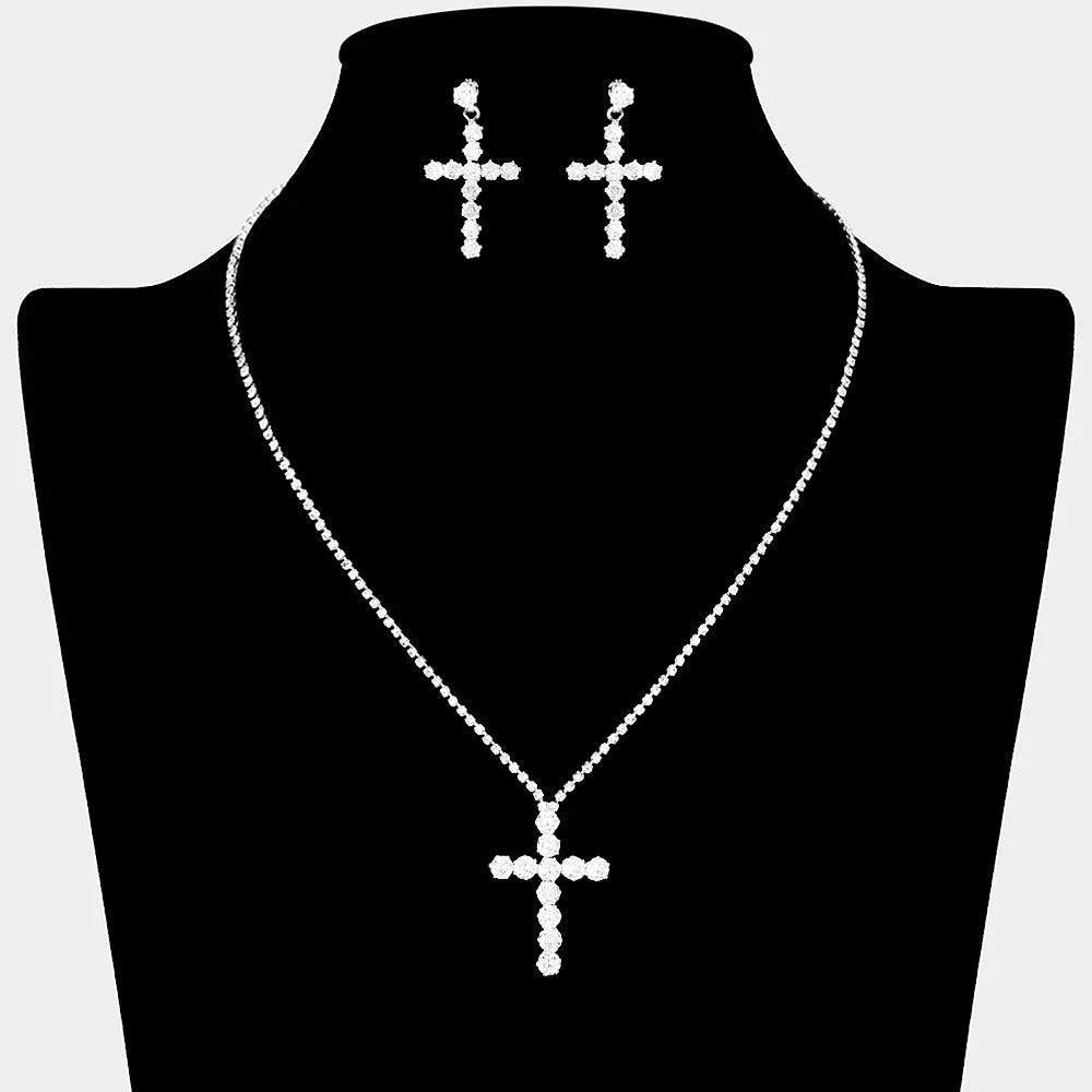 Silver CZ Stone Paved Cross Pendant Rhinestone Necklace - Jewelry Store by Erik Rayo