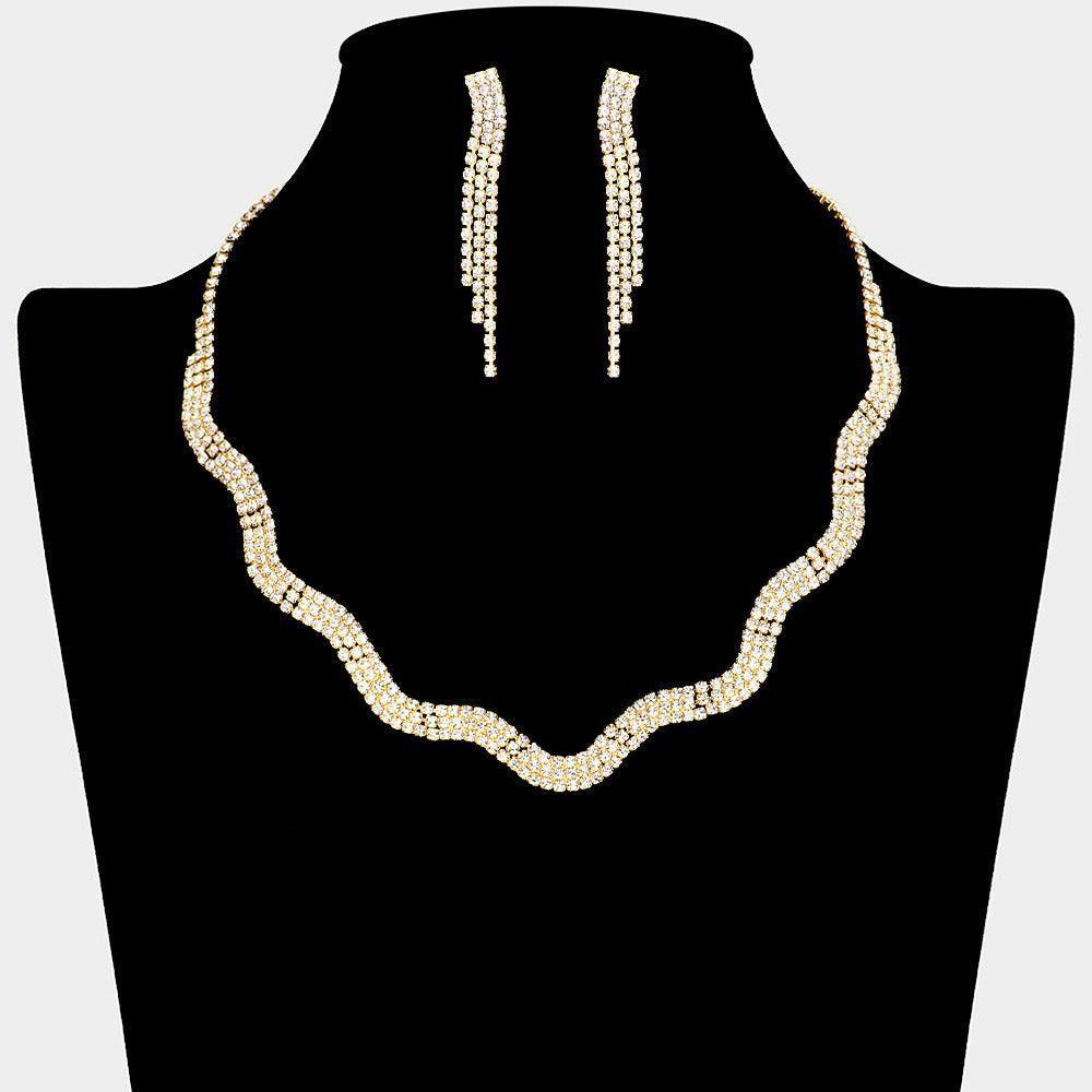 Gold Rhinestone Paved Wavy Necklace - Jewelry Store by Erik Rayo