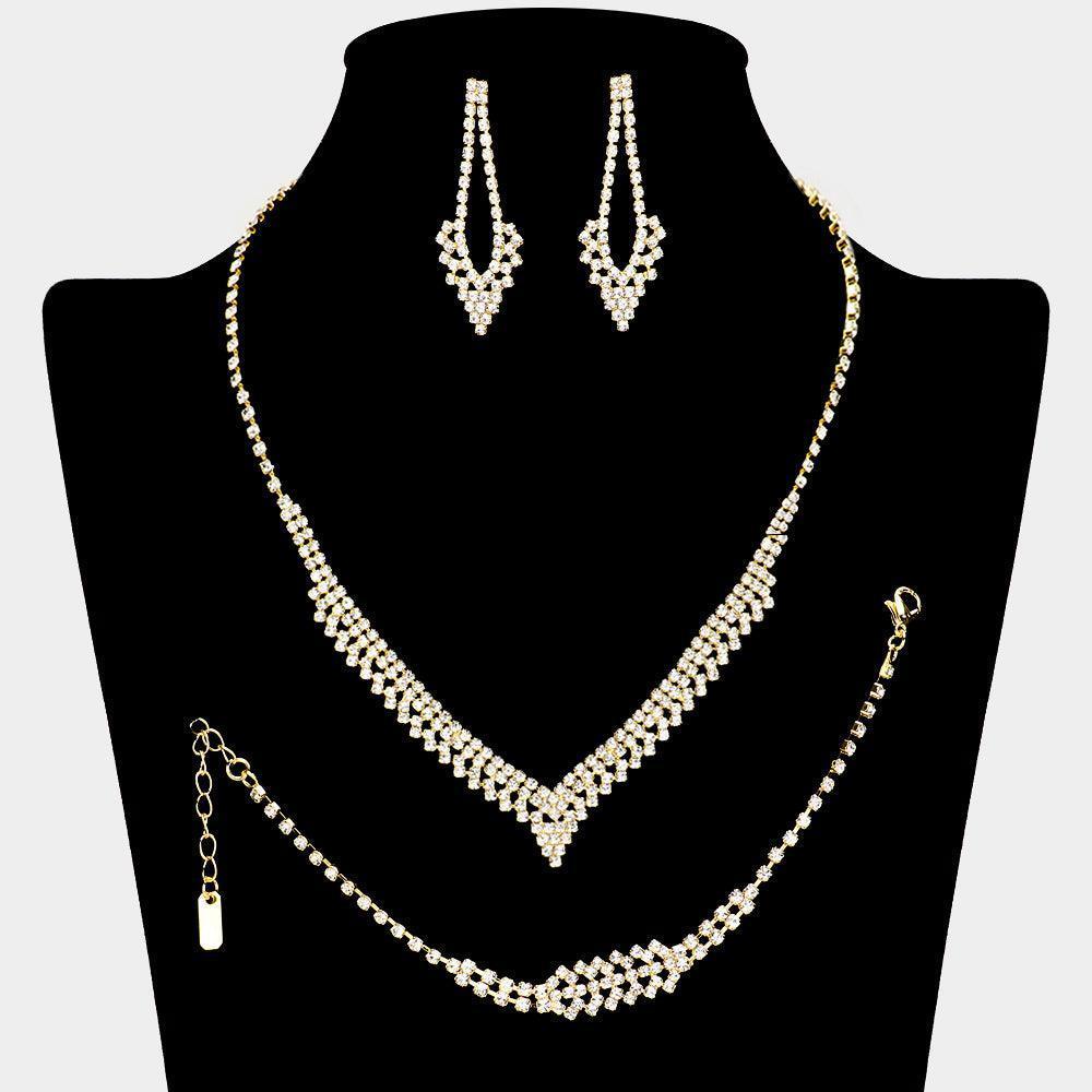 Gold V Shaped Necklace Jewelry Set Rhinestone Paved - Jewelry Store by Erik Rayo