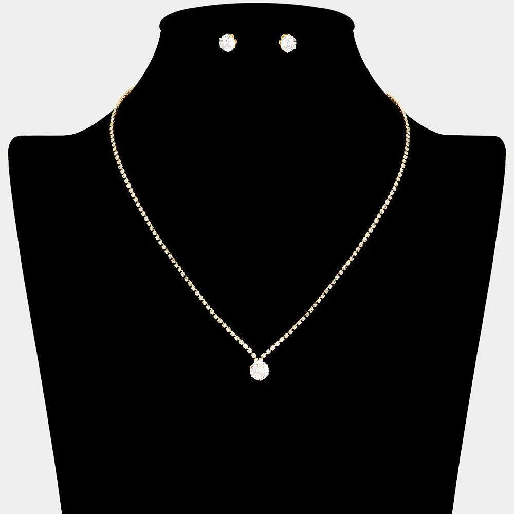 Gold CZ Round Stone Pointed Pendant Necklace Rhinestone Paved - Jewelry Store by Erik Rayo