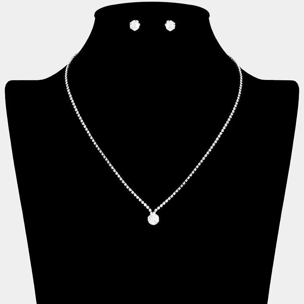 Silver CZ Round Stone Pointed Pendant Necklace Rhinestone Paved - Jewelry Store by Erik Rayo