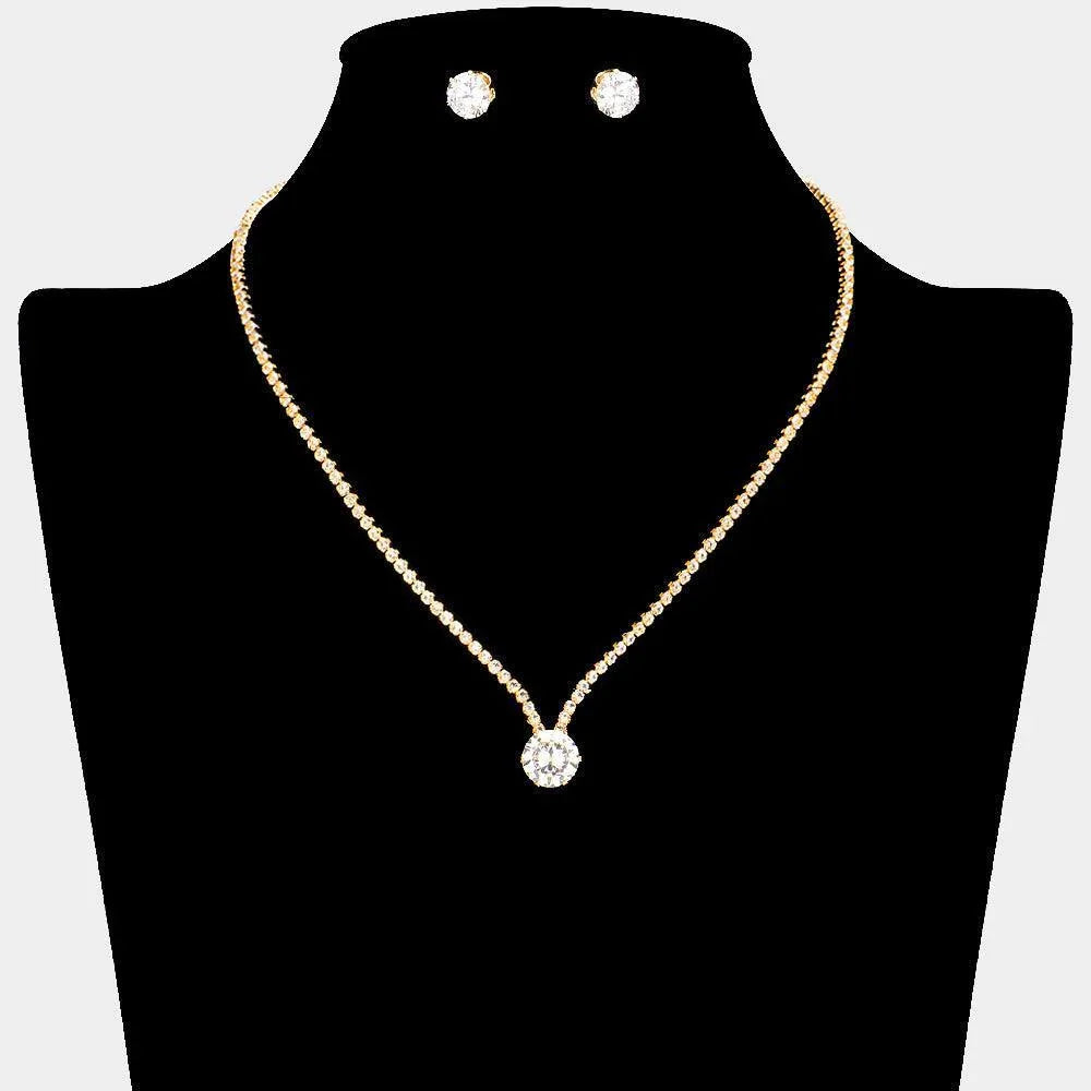 Gold CZ Round Stone Pointed Pendant Necklace Rhinestone Paved - Jewelry Store by Erik Rayo