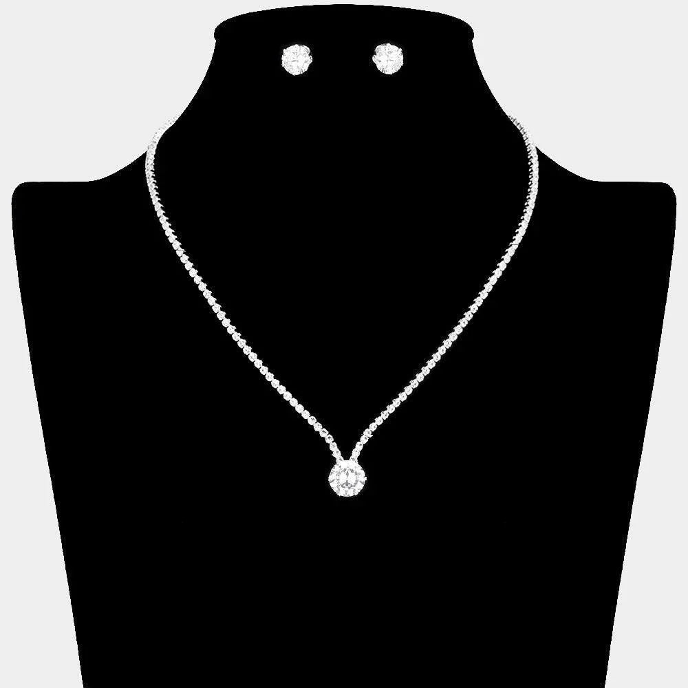 Silver CZ Round Stone Pointed Pendant Necklace Rhinestone Paved - Jewelry Store by Erik Rayo