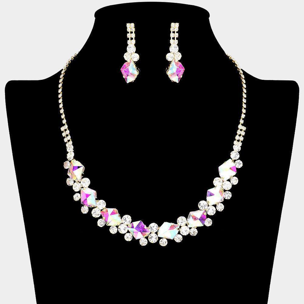 Gold Glass Crystal Stone Cluster Pointed Necklace Rhinestone Paved - Jewelry Store by Erik Rayo