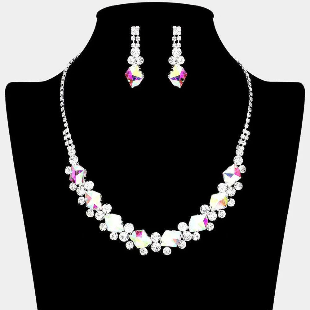 Silver Glass Crystal Stone Cluster Pointed Necklace Rhinestone Paved - Jewelry Store by Erik Rayo