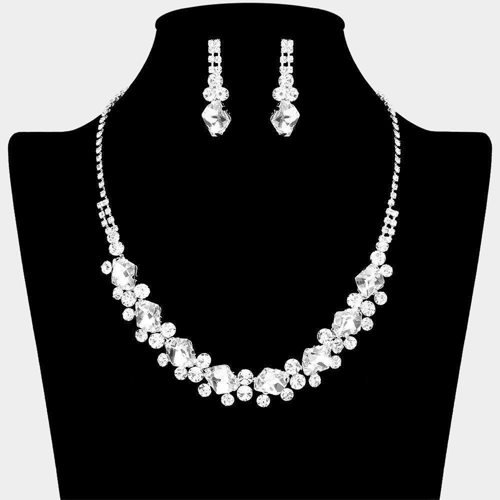 Silver Glass Crystal Stone Cluster Pointed Necklace Rhinestone Paved - Jewelry Store by Erik Rayo