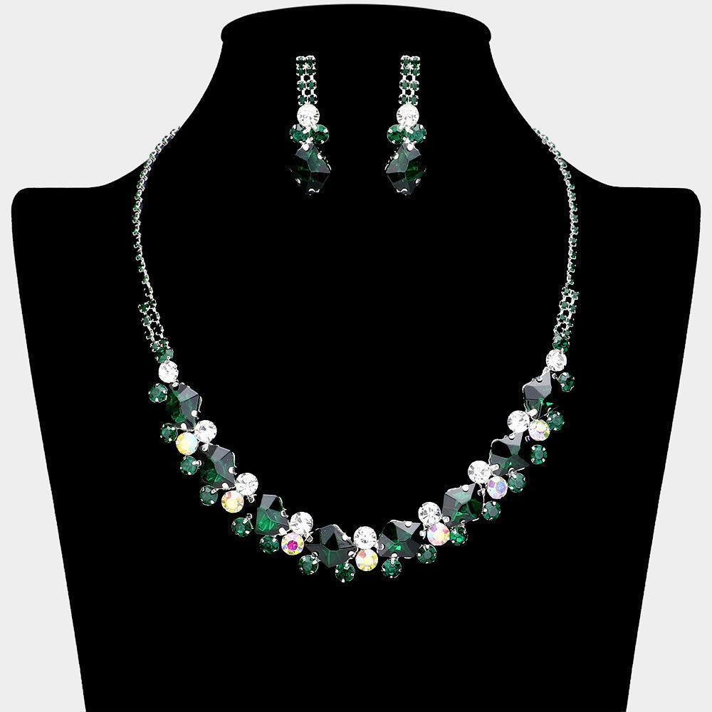 Silver Glass Crystal Stone Cluster Pointed Necklace Rhinestone Paved - Jewelry Store by Erik Rayo