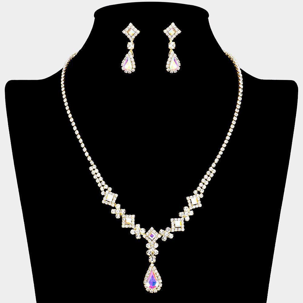 Gold Teardrop Stone Pointed Necklace Rhinestone Paved - Jewelry Store by Erik Rayo
