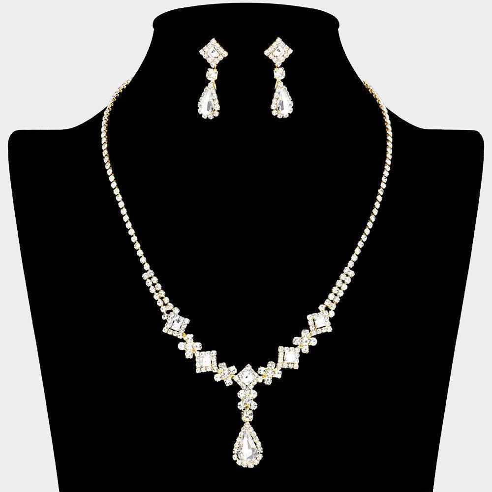 Gold Teardrop Stone Pointed Necklace Rhinestone Paved - Jewelry Store by Erik Rayo