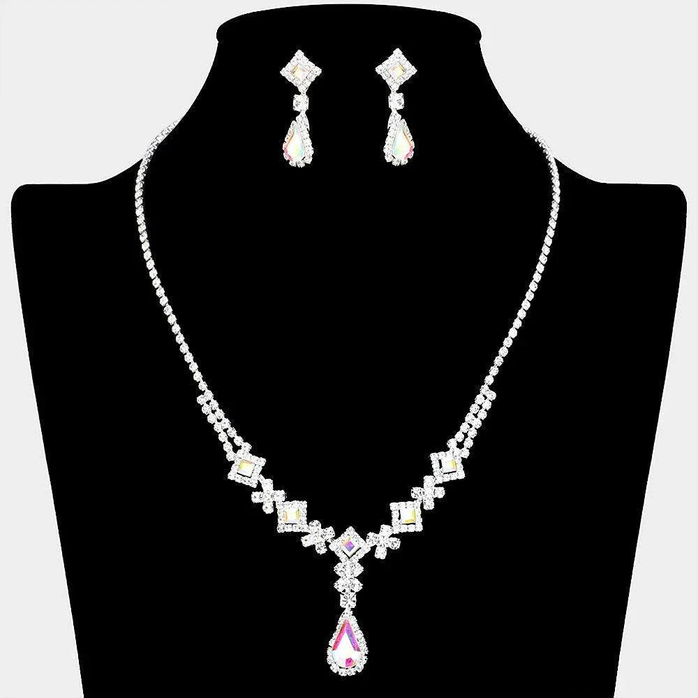 Silver Teardrop Stone Pointed Necklace Rhinestone Paved - Jewelry Store by Erik Rayo