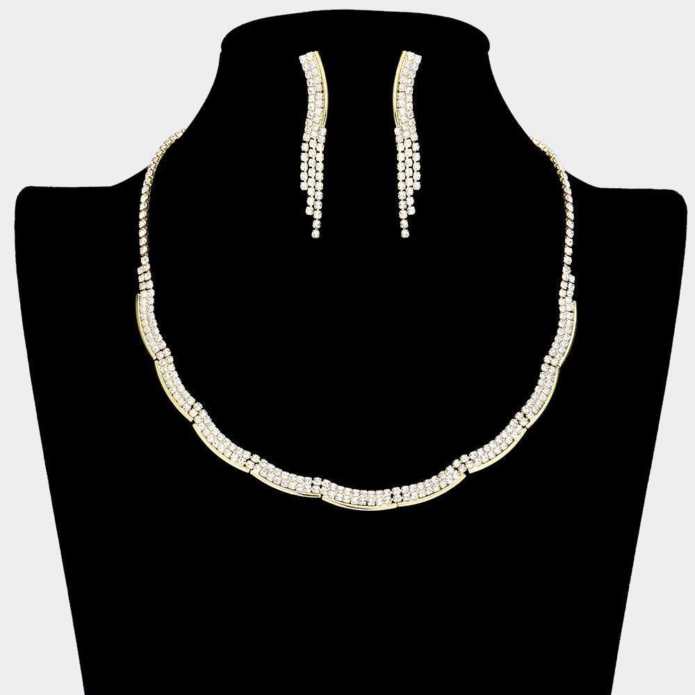 Gold Wavy Necklace Rhinestone Paved - Jewelry Store by Erik Rayo