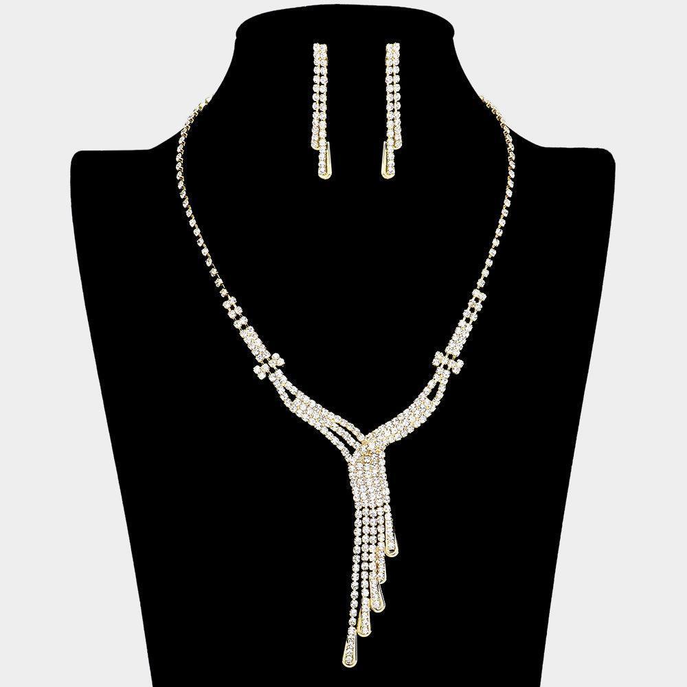 Gold Fringe Pointed Necklace Rhinestone Paved - Jewelry Store by Erik Rayo