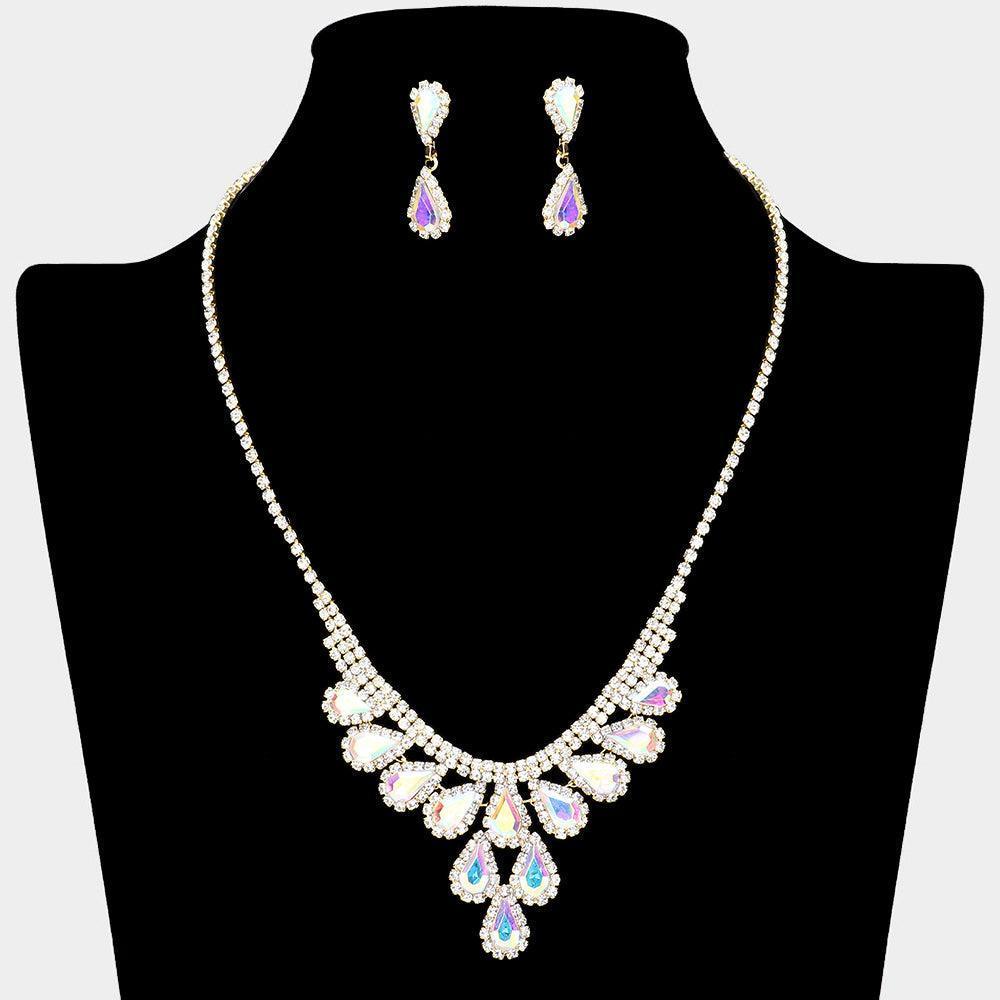 Gold Teardrop Stone Cluster Necklace Rhinestone Paved - Jewelry Store by Erik Rayo