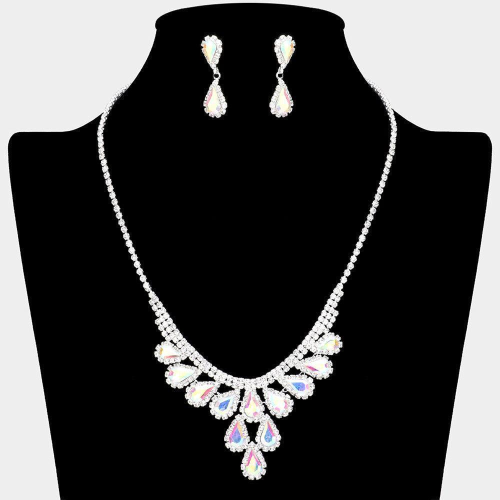 Silver Teardrop Stone Cluster Necklace Rhinestone Paved - Jewelry Store by Erik Rayo