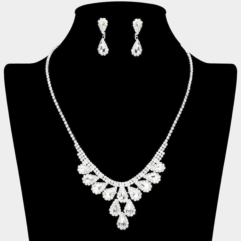 Silver Teardrop Stone Cluster Necklace Rhinestone Paved - Jewelry Store by Erik Rayo