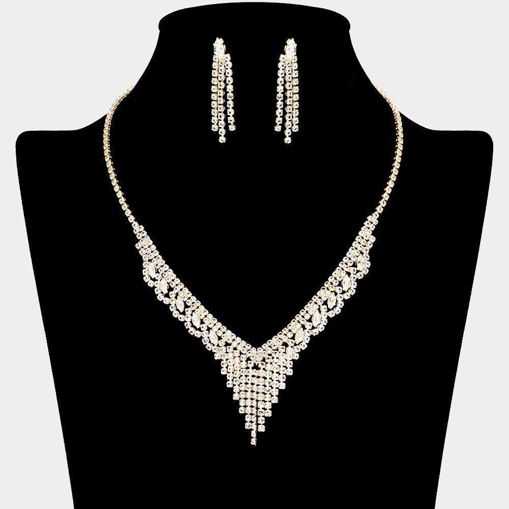 Clear CZ Fringe V Shaped Necklace Rhinestone Paved - Jewelry Store by Erik Rayo