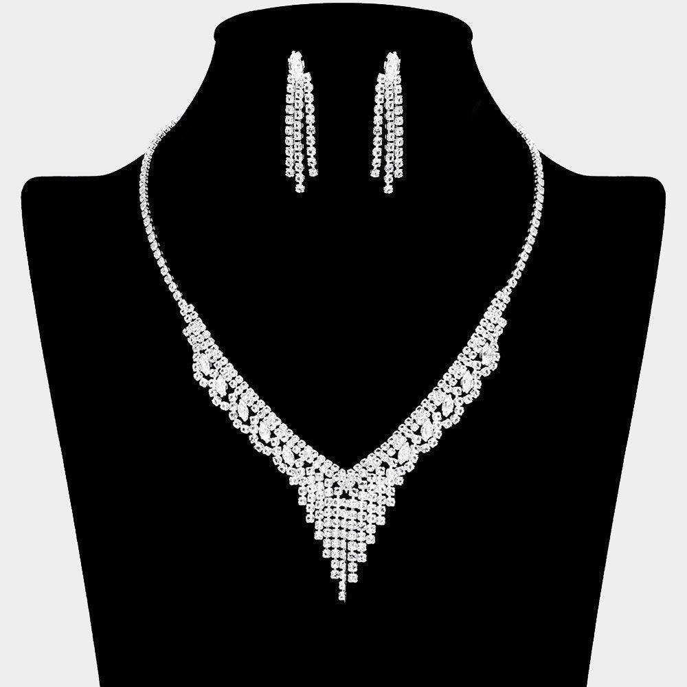 Clear CZ Fringe V Shaped Necklace Rhinestone Paved - Jewelry Store by Erik Rayo