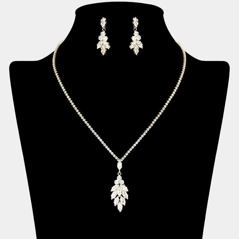 Clear CZ Marquise Stone Cluster Pendant Necklace Rhinestone Paved - Jewelry Store by Erik Rayo