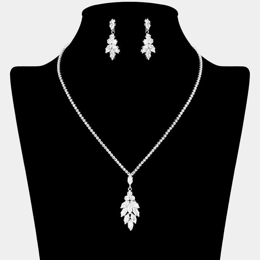 Clear CZ Marquise Stone Cluster Pendant Necklace Rhinestone Paved - Jewelry Store by Erik Rayo