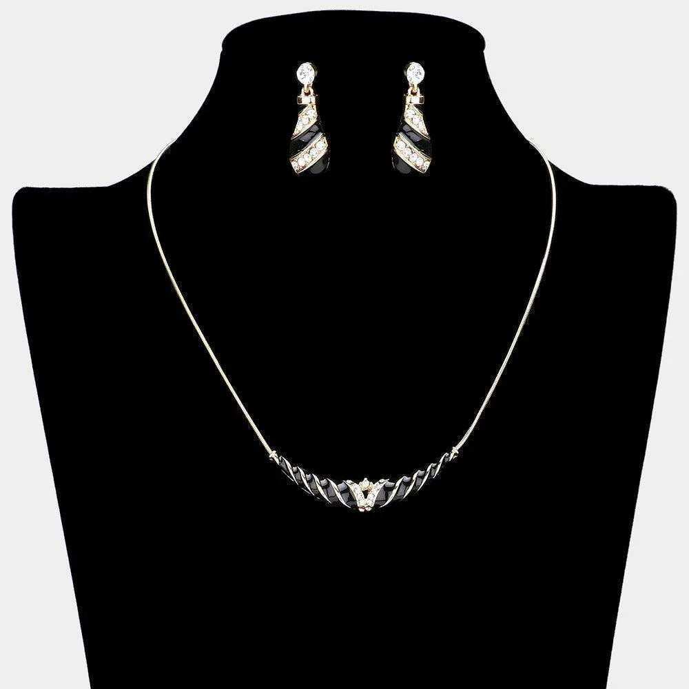 Black Enamel Pointed Pendant Necklace Rhinestone Paved - Jewelry Store by Erik Rayo