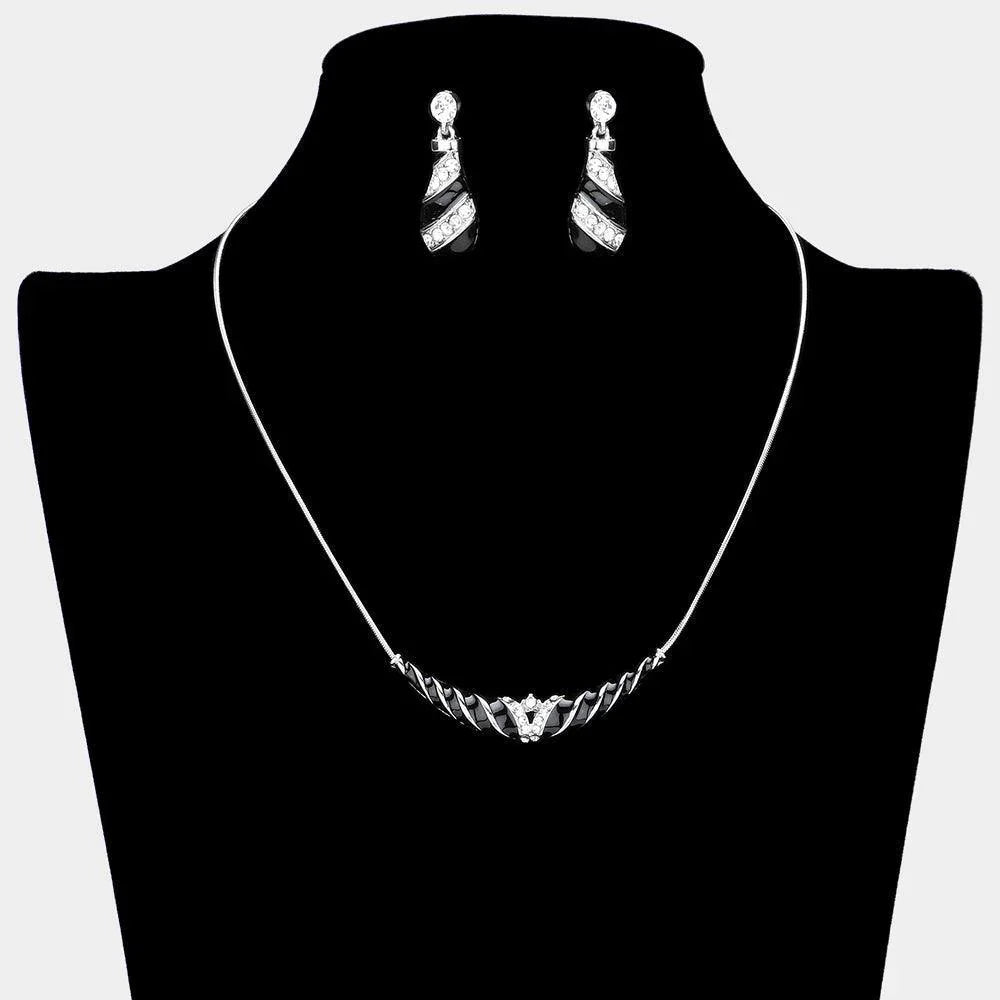Silver Enamel Pointed Pendant Necklace Rhinestone Paved - Jewelry Store by Erik Rayo