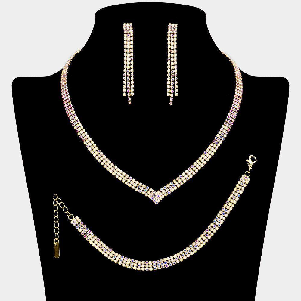 Gold V Shaped Necklace Jewelry Set Rhinestone Paved - Jewelry Store by Erik Rayo