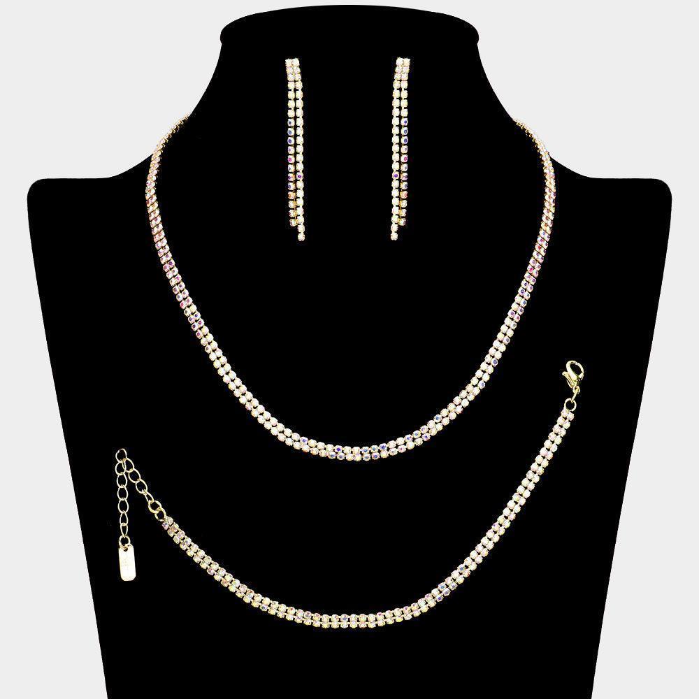 Gold 2 Row Necklace Jewelry Set Rhinestone Paved - Jewelry Store by Erik Rayo