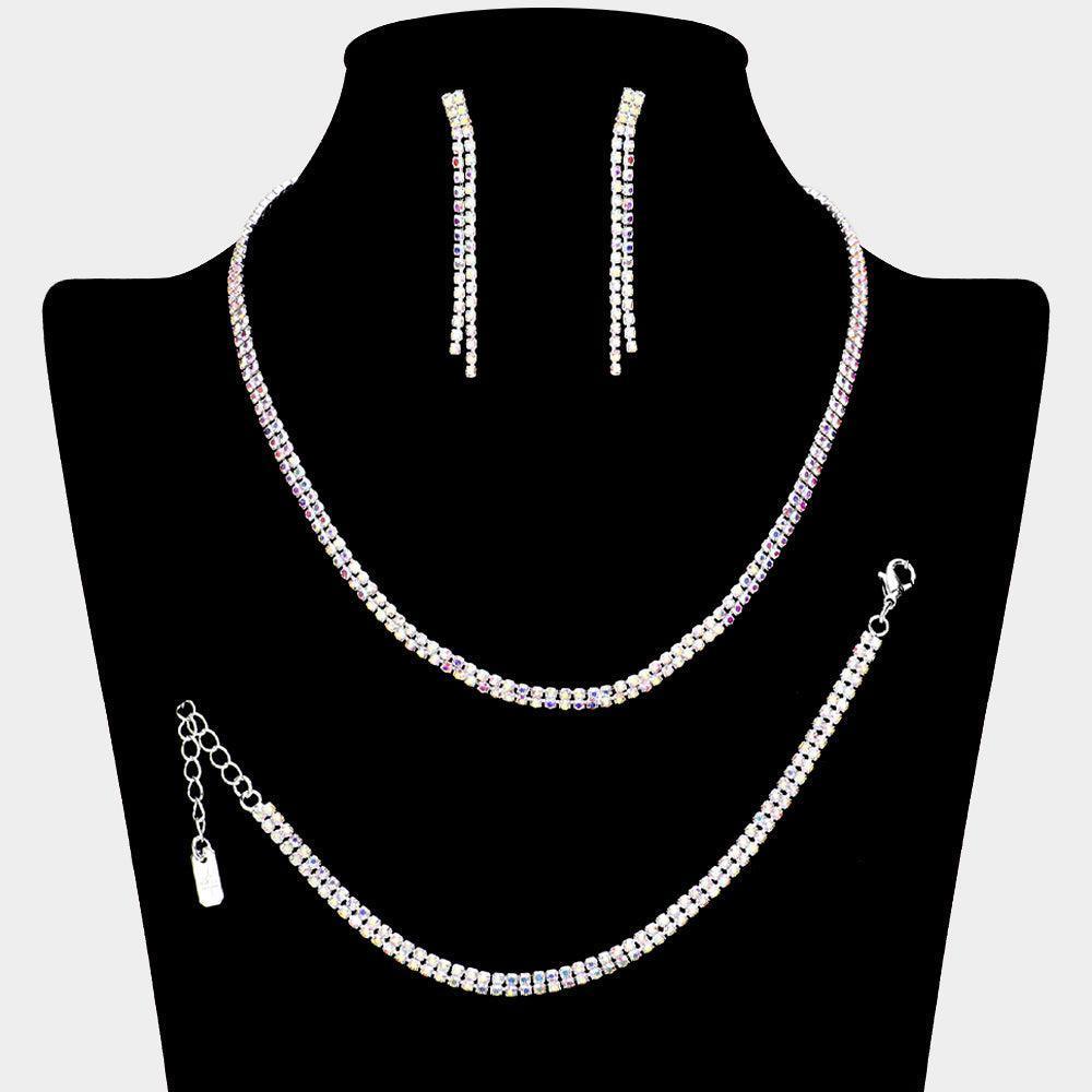 Silver 2Row Necklace Jewelry Set Rhinestone Paved - Jewelry Store by Erik Rayo