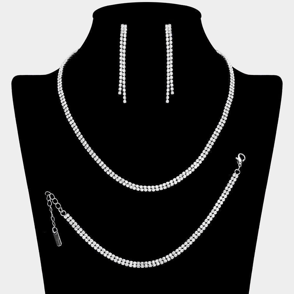 Silver 2Row Necklace Jewelry Set Rhinestone Paved - Jewelry Store by Erik Rayo