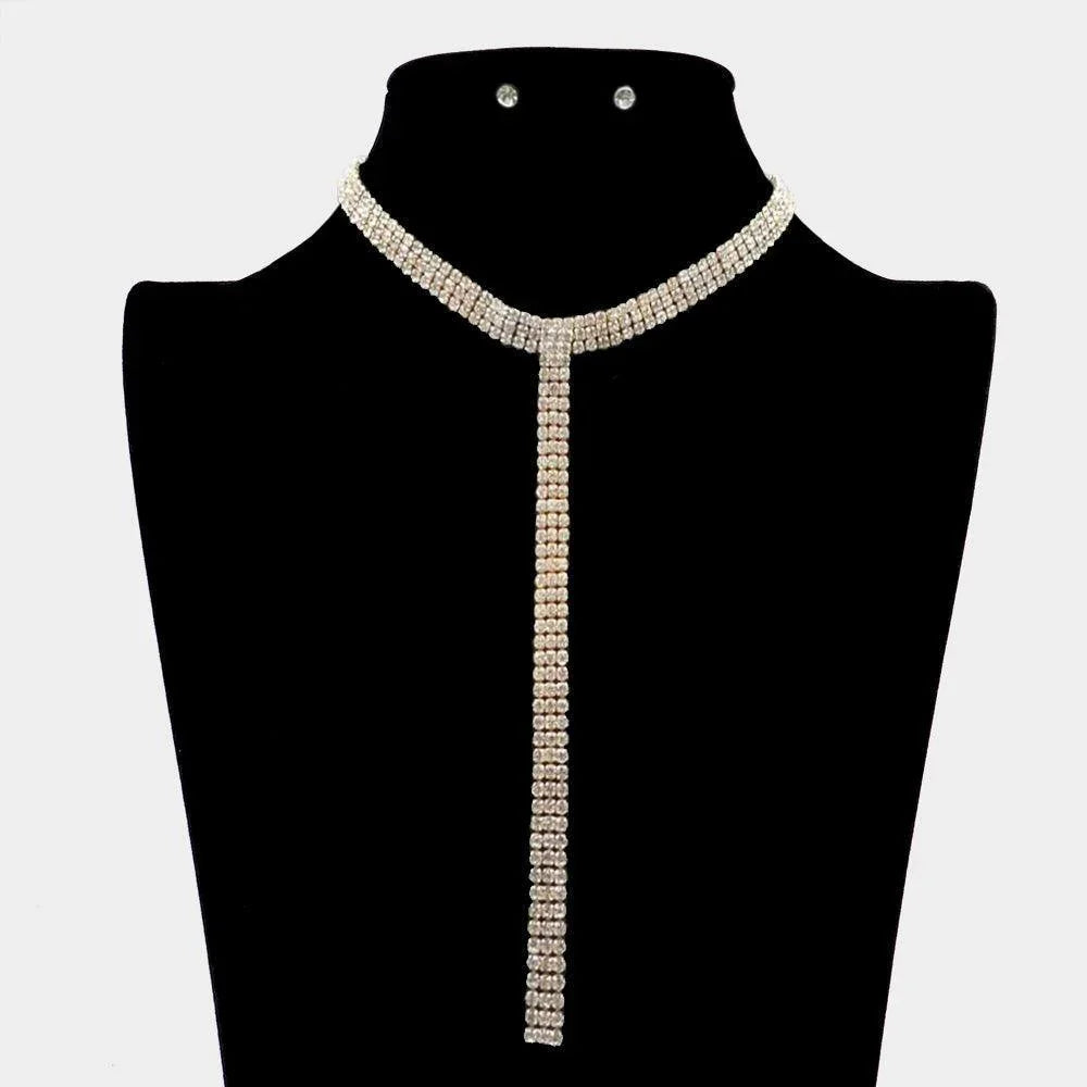 Gold 3 Rows Rhinestone Y Necklace - Jewelry Store by Erik Rayo