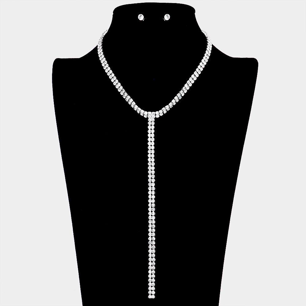 2Rows Rhinestone Y Necklace