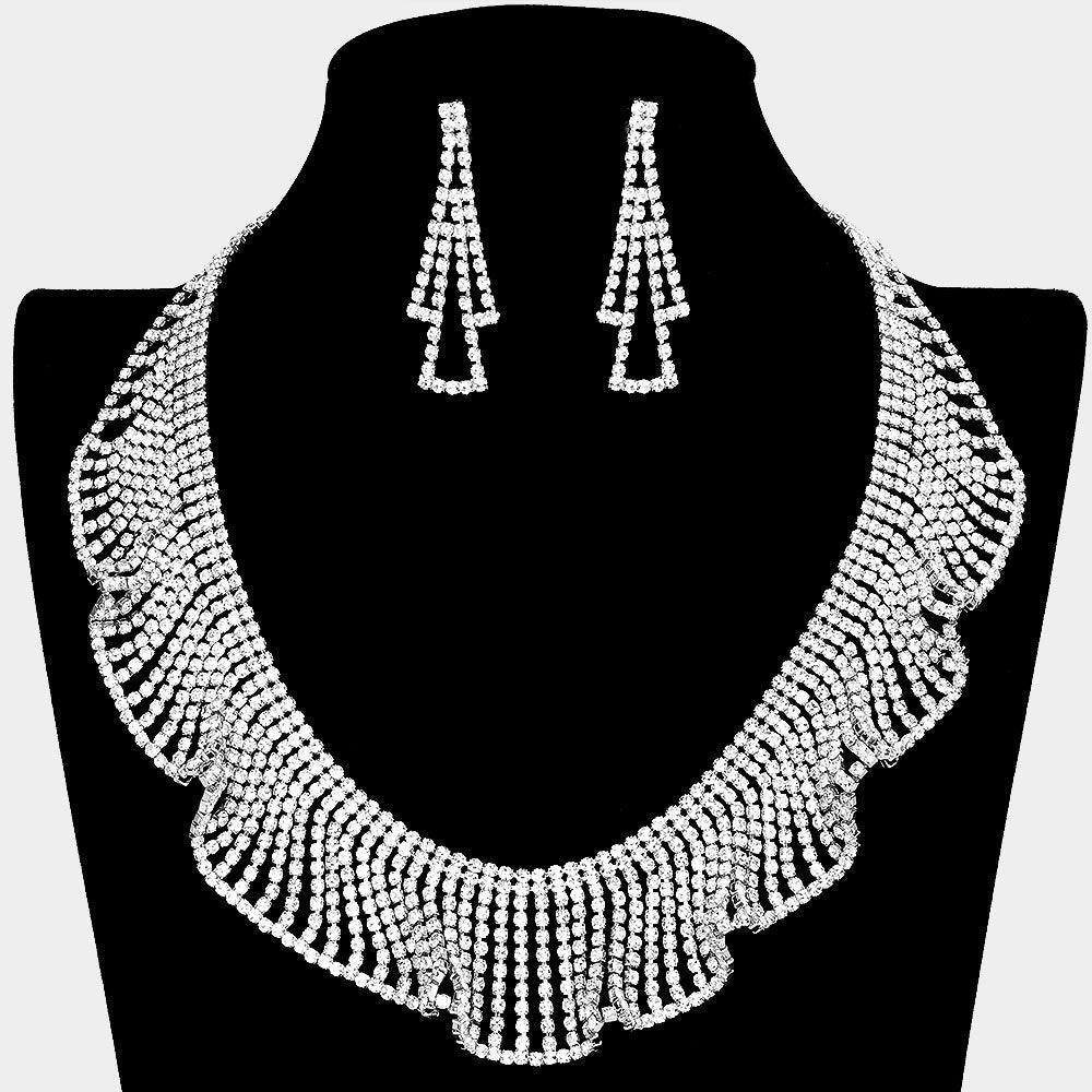 Silver Rhinestone Crystal Bib Necklace