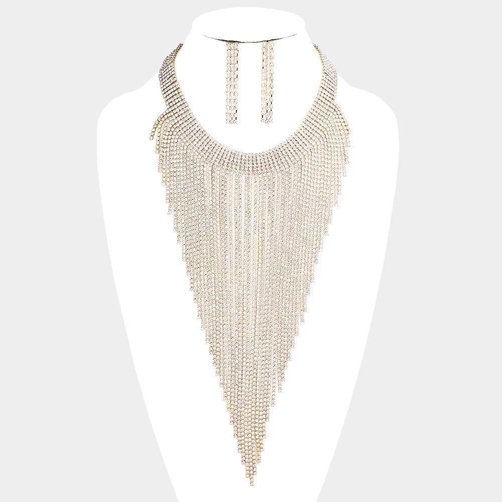 Gold Fringe Choker Necklace Rhinestone Paved - Jewelry Store by Erik Rayo