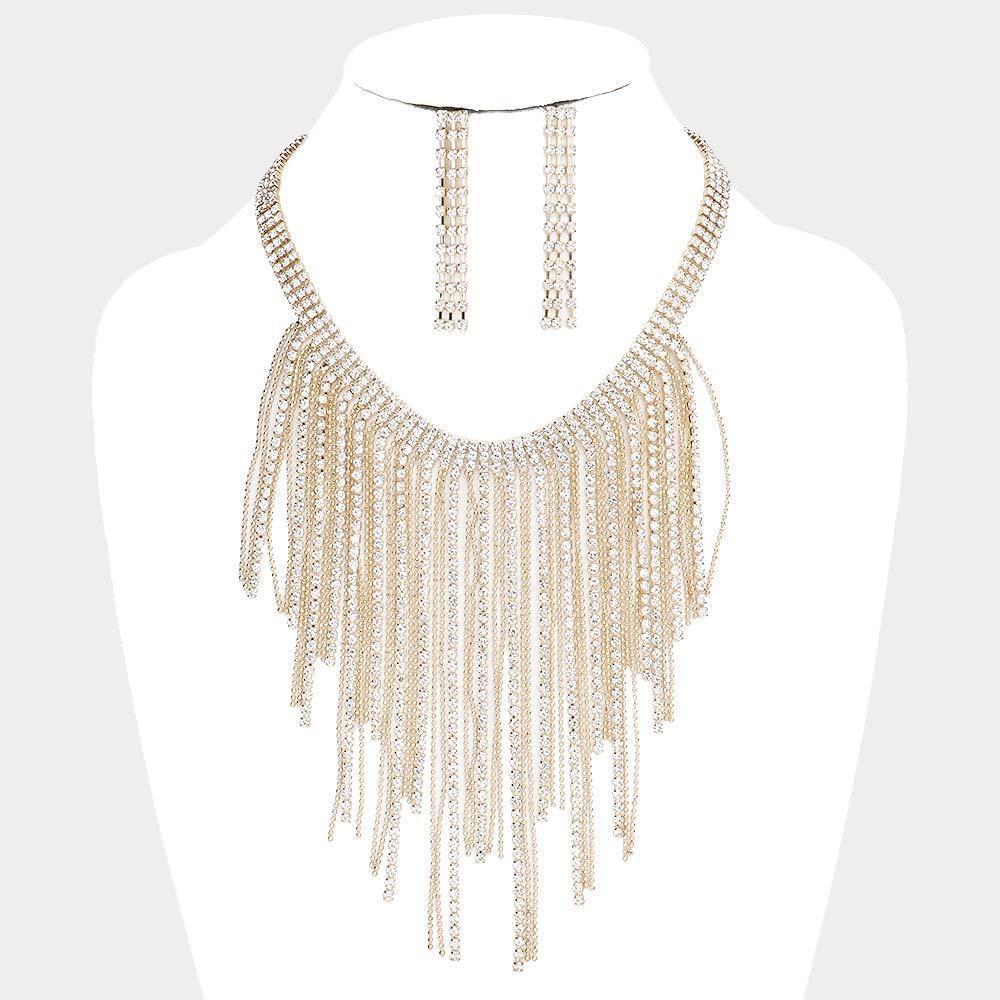 Gold Rhinestone Metal Ball Chain Fringe Choker Necklace - Jewelry Store by Erik Rayo