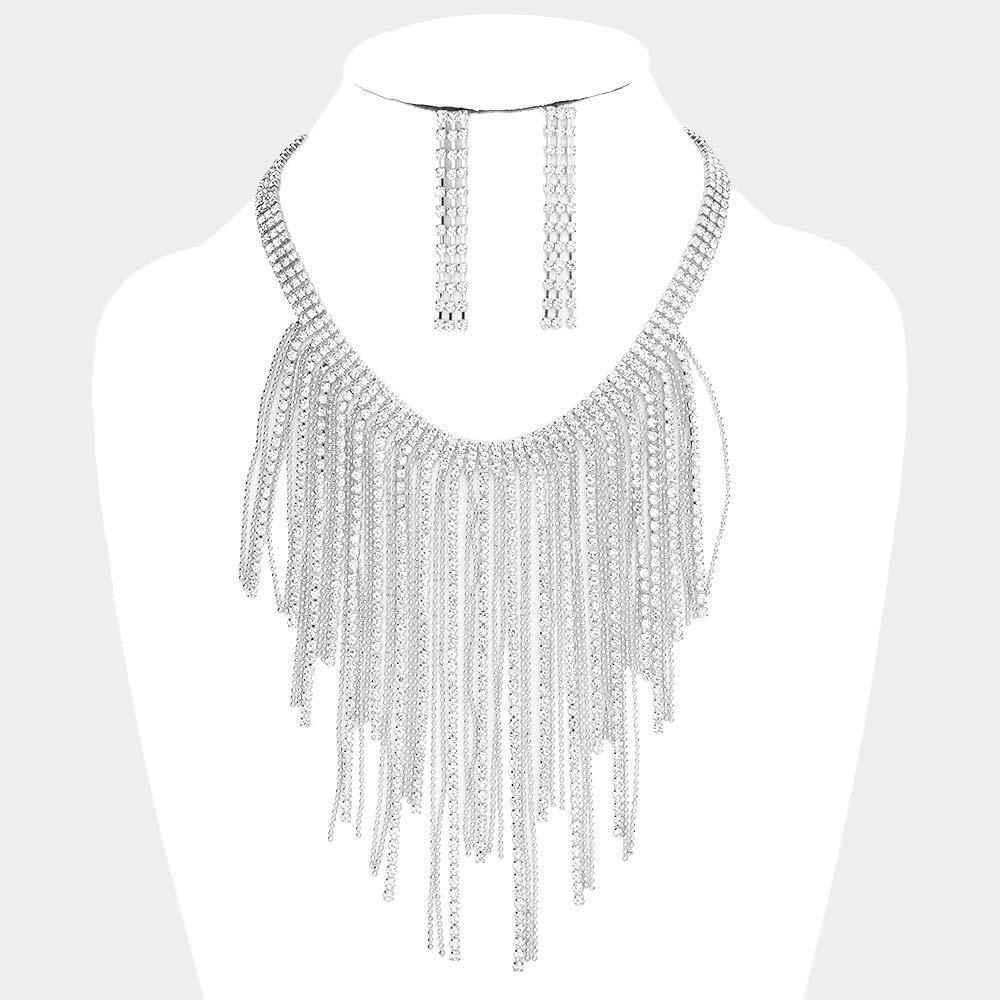 Rhinestone Metal Ball Chain Fringe Choker Necklace - Jewelry Store by Erik Rayo