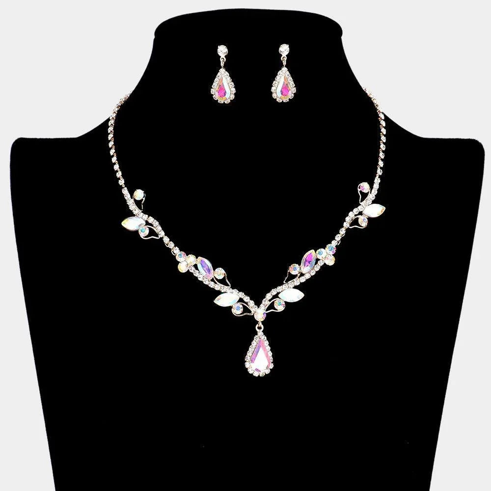 Gold Teardrop Accented Rhinestone Necklace - Jewelry Store by Erik Rayo