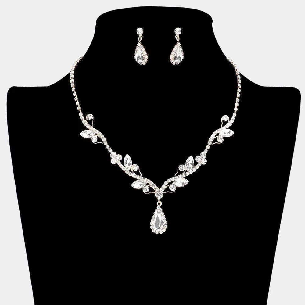 Gold Teardrop Accented Rhinestone Necklace - Jewelry Store by Erik Rayo