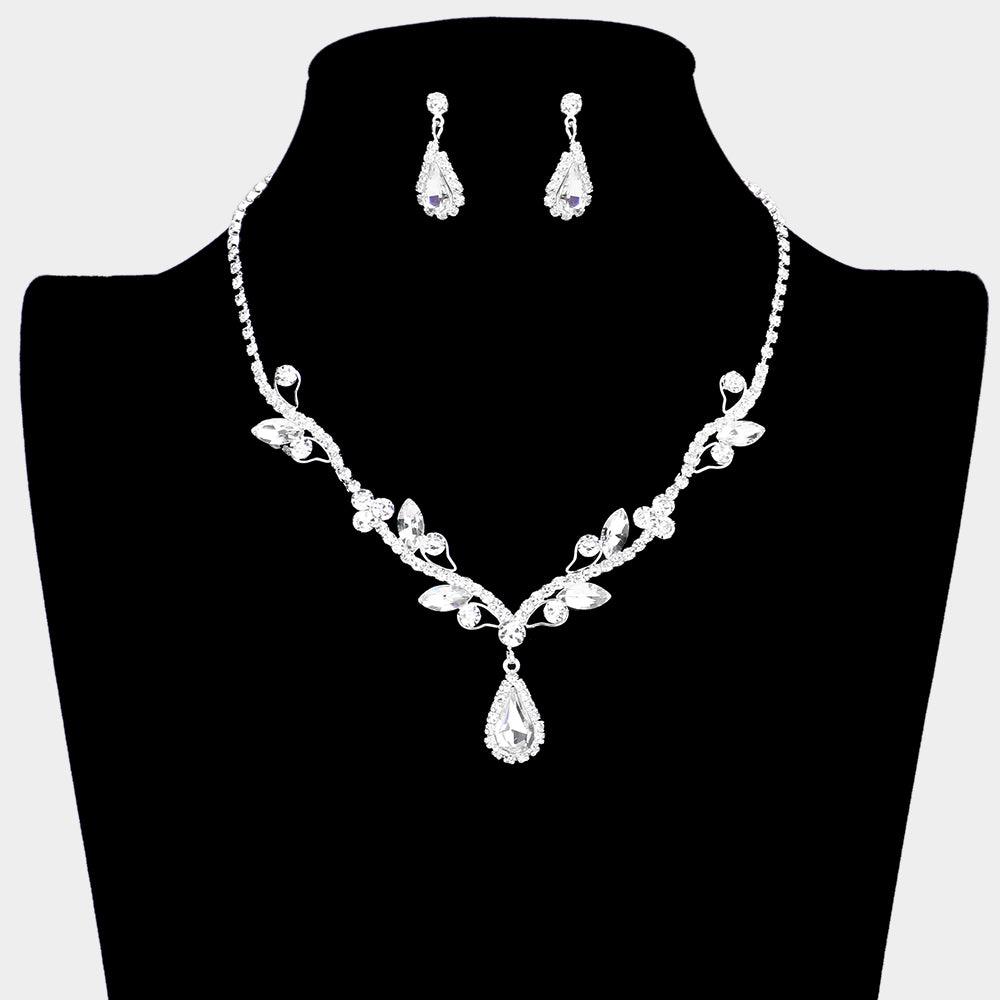 Silver Teardrop Accented Rhinestone Necklace