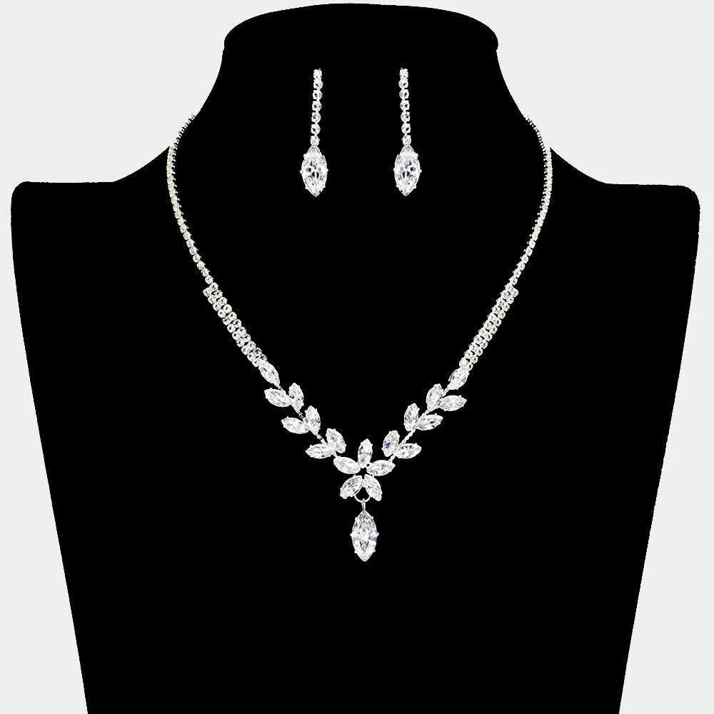 Silver CZ Marquise Stone Cluster Pointed Necklace Rhinestone Paved - Jewelry Store by Erik Rayo