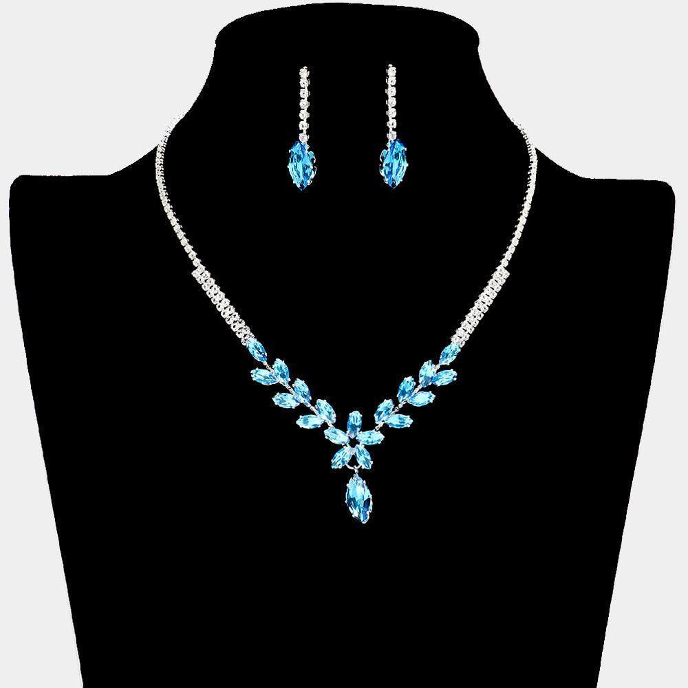 Turquoise CZ Marquise Stone Cluster Pointed Necklace Rhinestone Paved - Jewelry Store by Erik Rayo