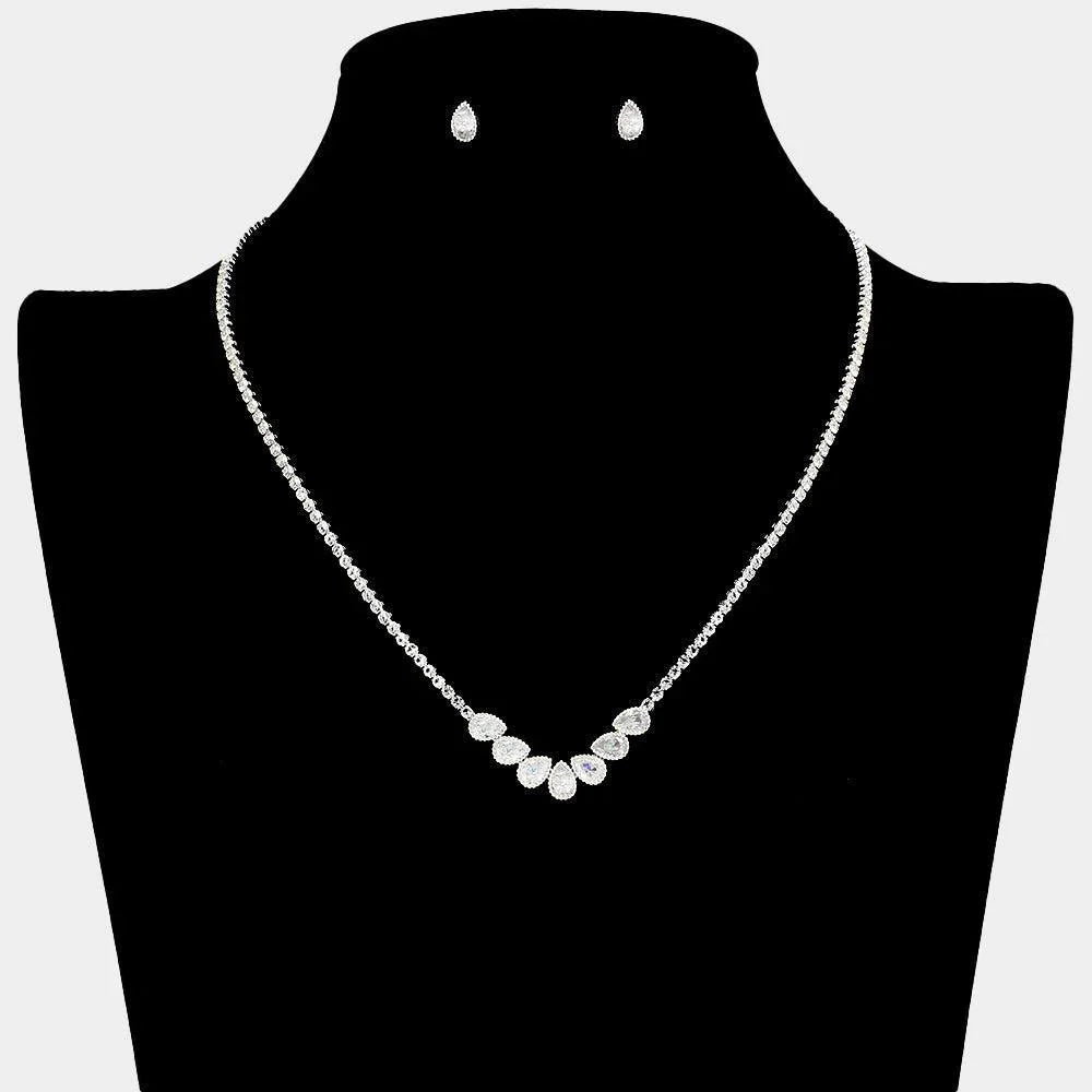 Silver CZ Teardrop Stone Cluster Pointed Necklace Rhinestone Paved - Jewelry Store by Erik Rayo